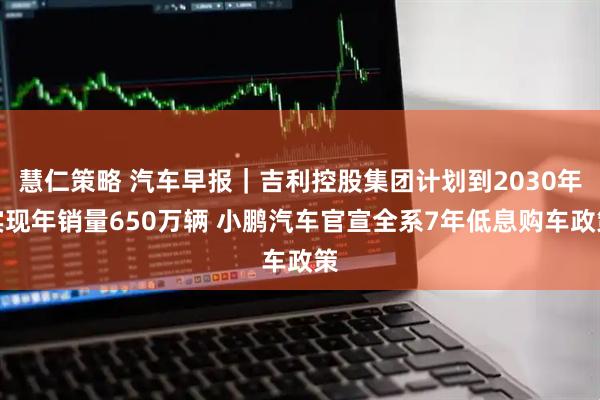 慧仁策略 汽车早报｜吉利控股集团计划到2030年实现年销量650万辆 小鹏汽车官宣全系7年低息购车政策